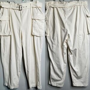 Eloquii White Belted Cargo Pants Elastic Waist Plus Size 20